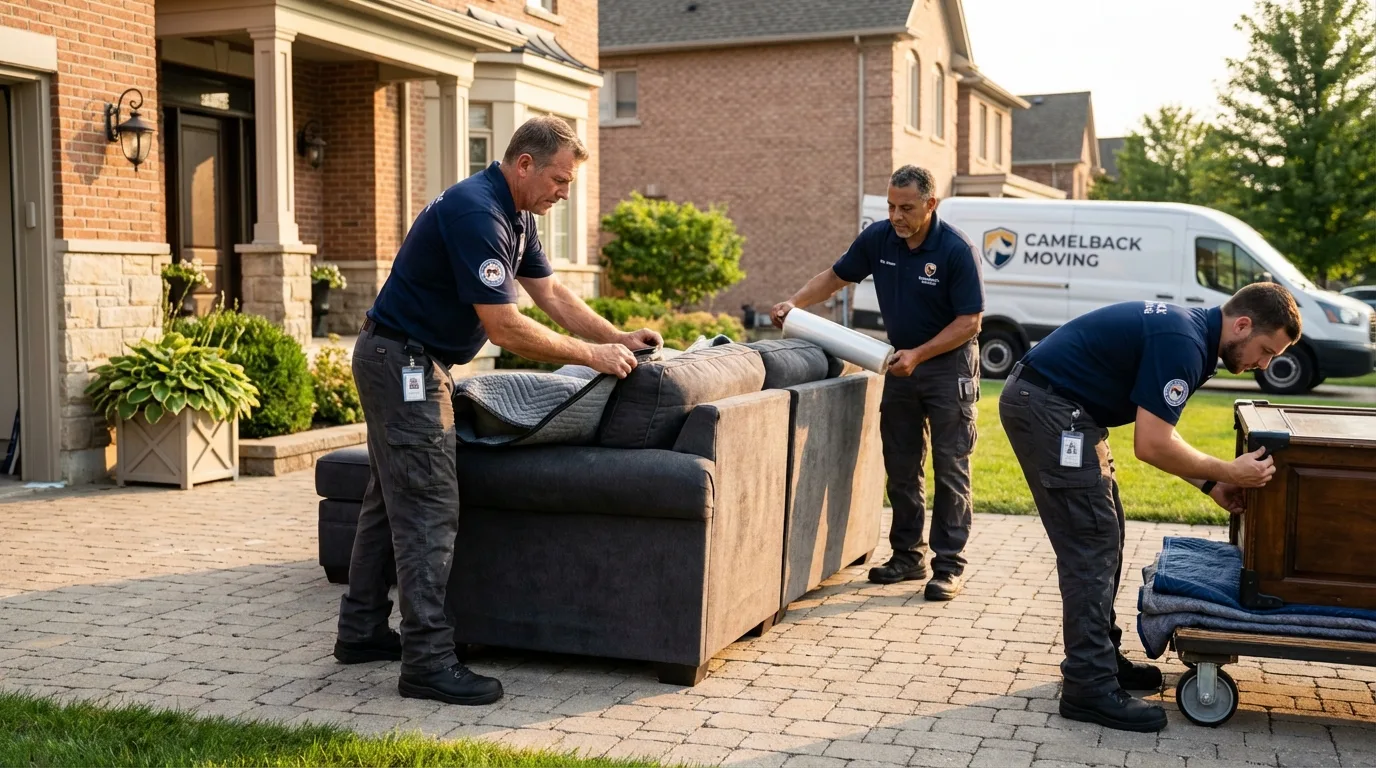 Large estate moving crew wrapping furniture in Carrollton, MO