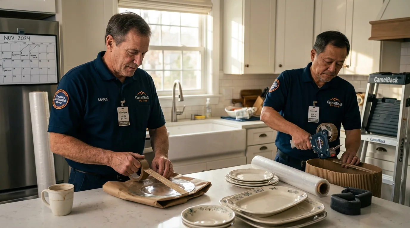 Professional crew packing kitchen dishware in Carrollton, MO